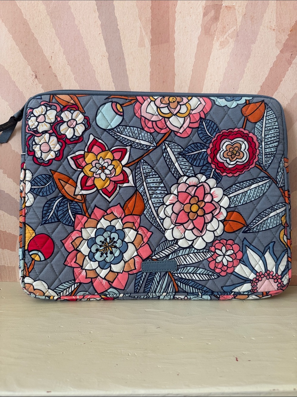 Vera Bradley quilted laptop sleeve in the "Tropical Evening" floral pattern